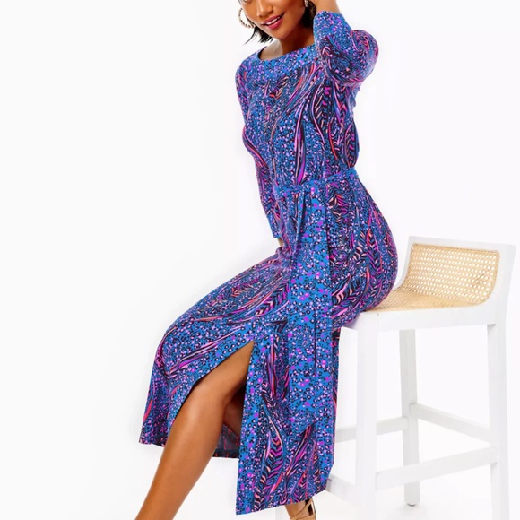 Lilly Pulitzer Dresses & Skirts - NWT Lilly Pulitzer UPF 50+ Carabella ChillyLilly Midi Dress Blue Pawsitive XXL
